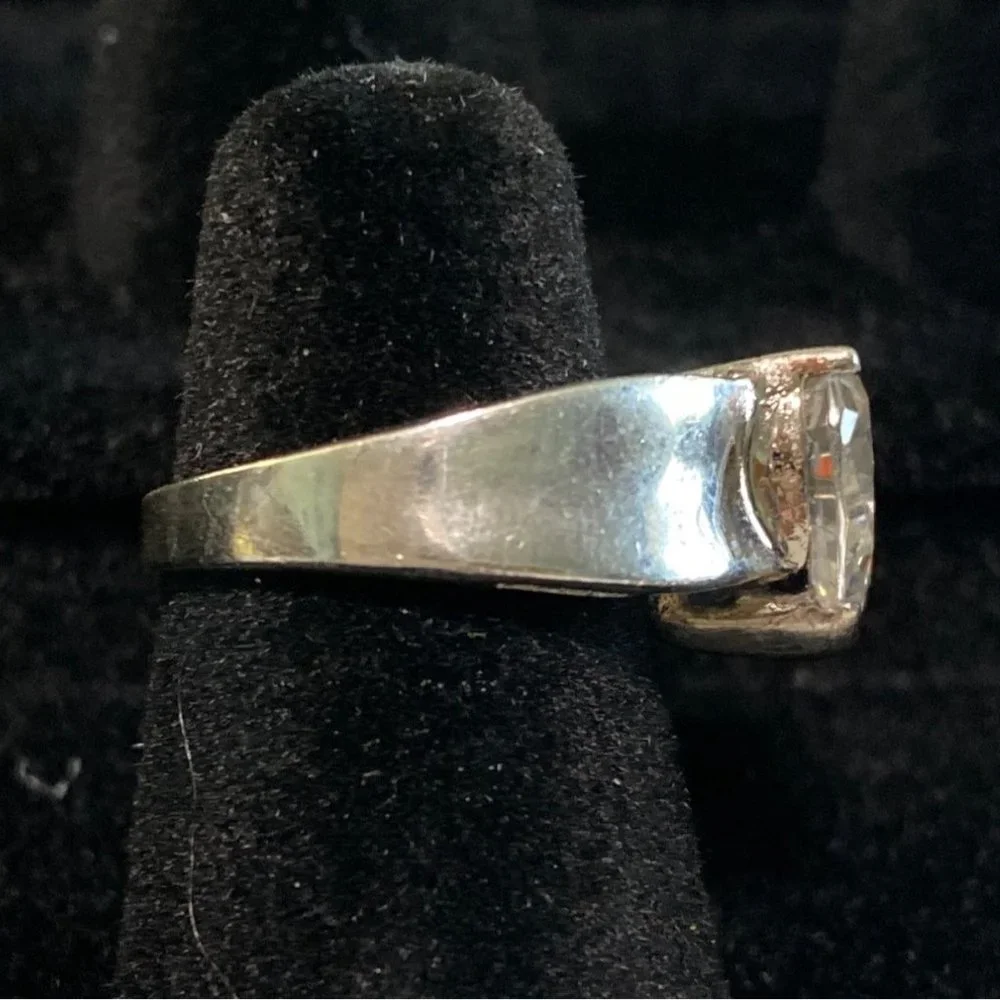 Ring Heart CZ Cubic Zirconia Size 4 Faceted Vintage Jewelry Sterling Silver Stam - Picture 6 of 16
